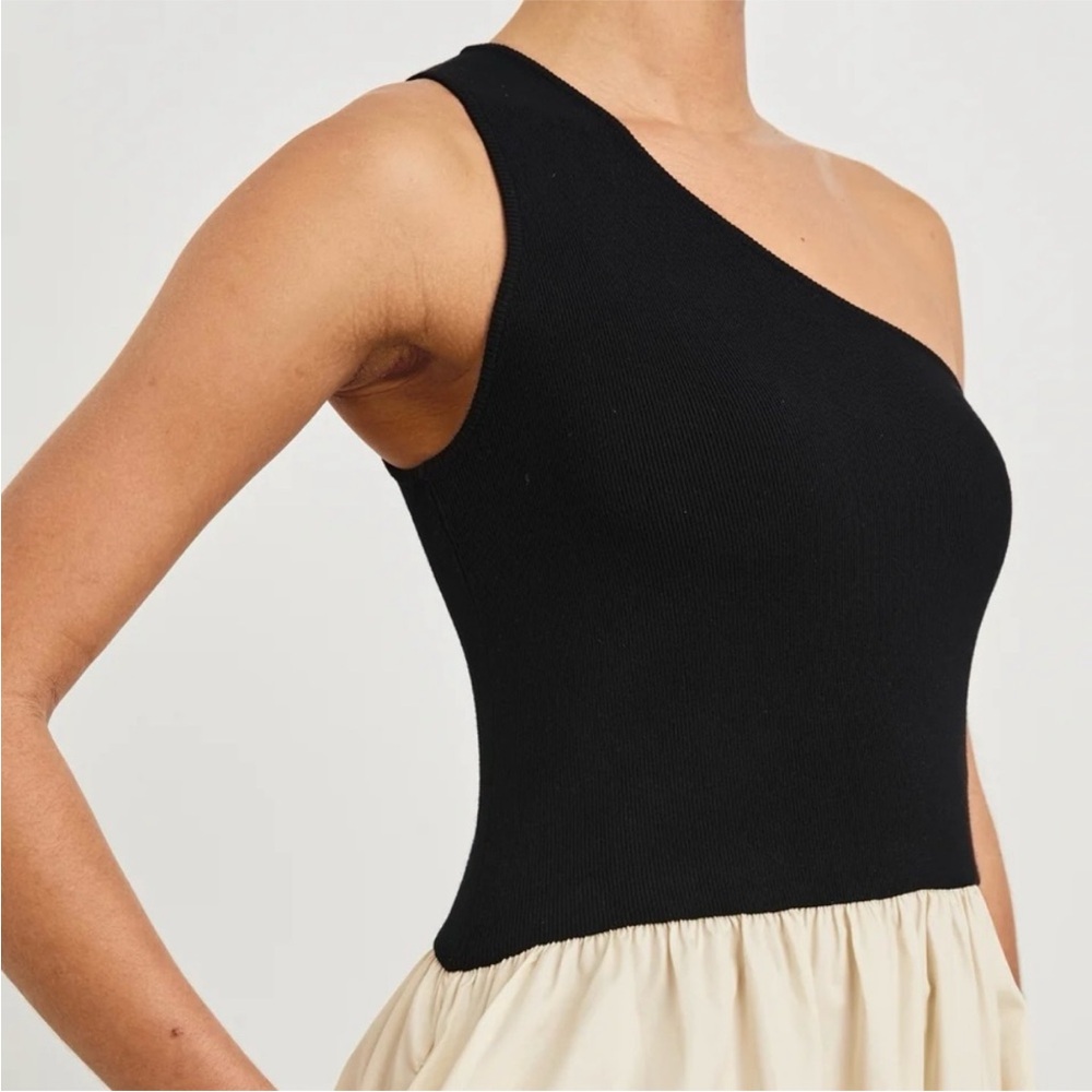 RAILS Women’s LARGE Anita Dress Colorblock Black Ivory One Shoulder Ribbed CP25 - Picture 3 of 12
